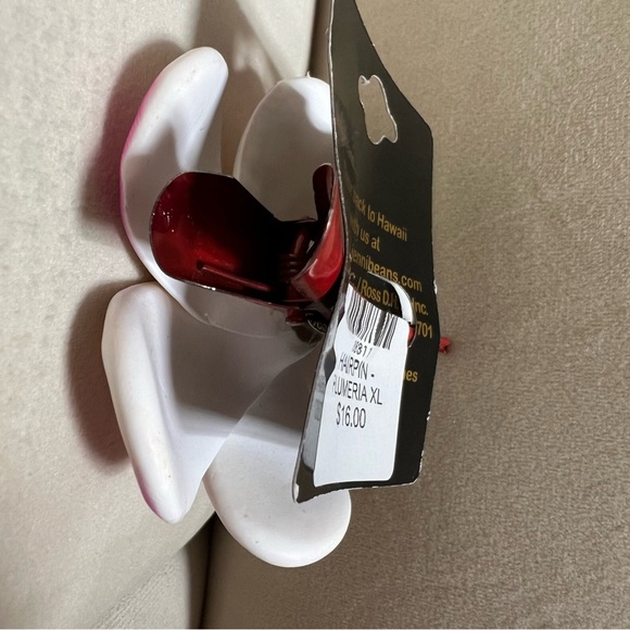 NWT Hawaii Plumeria Foam Flower White Pink Hair Clip And Earring Set Party - Picture 5 of 7